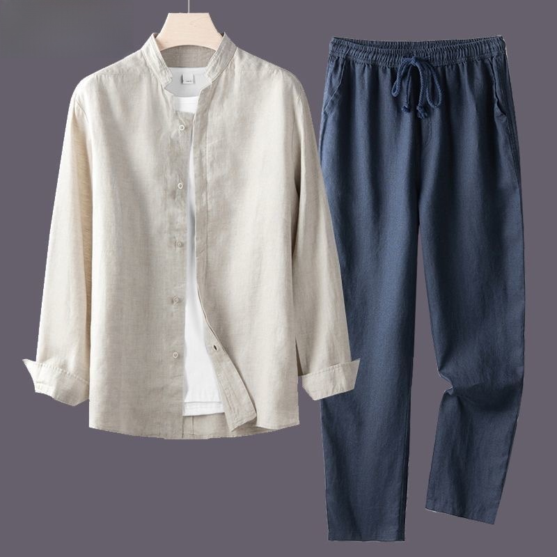 Lightweight Breathable Cotton  - Mens Linen Shirt Long Sleeve 评论和价格