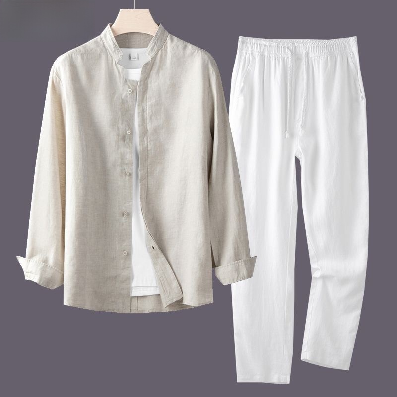 Lightweight Breathable Cotton  - Mens Linen Shirt Long Sleeve 评论和价格