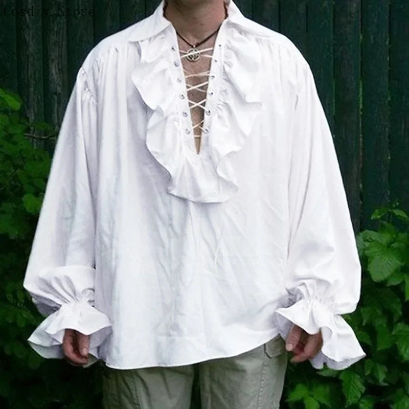 S-5XL Medieval Pirate Hallowee - Medieval Gothic Lace Up Pirate Shirt 评论和价格