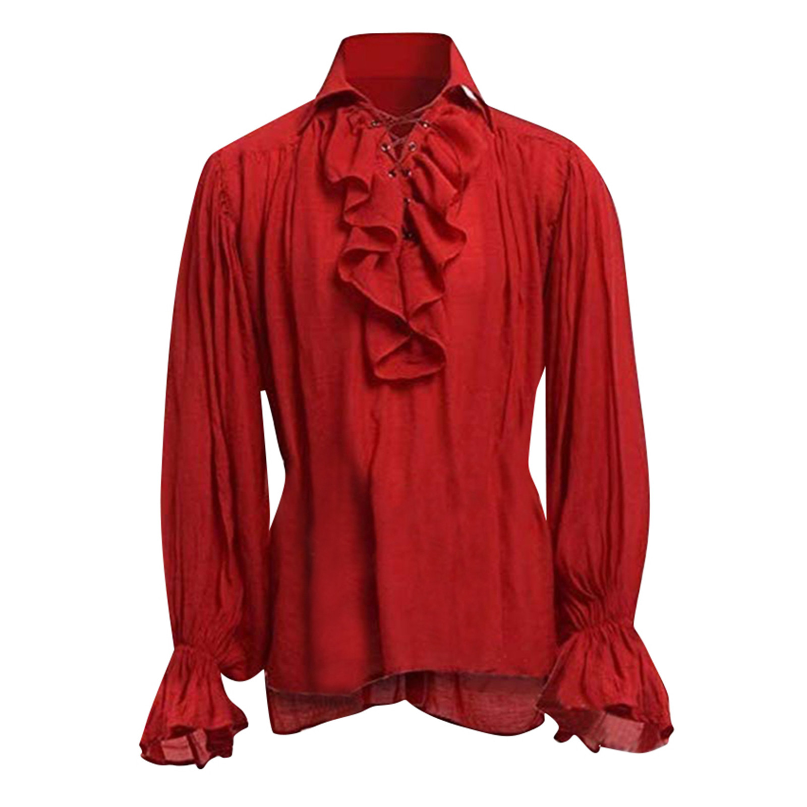 Mens Halloween Lace Up Pirate  - Medieval Gothic Lace Up Pirate Shirt 评论和价格